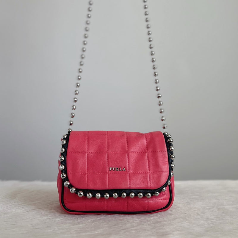 Furla Pink Leather Front Logo Crossbody Shoulder Bag