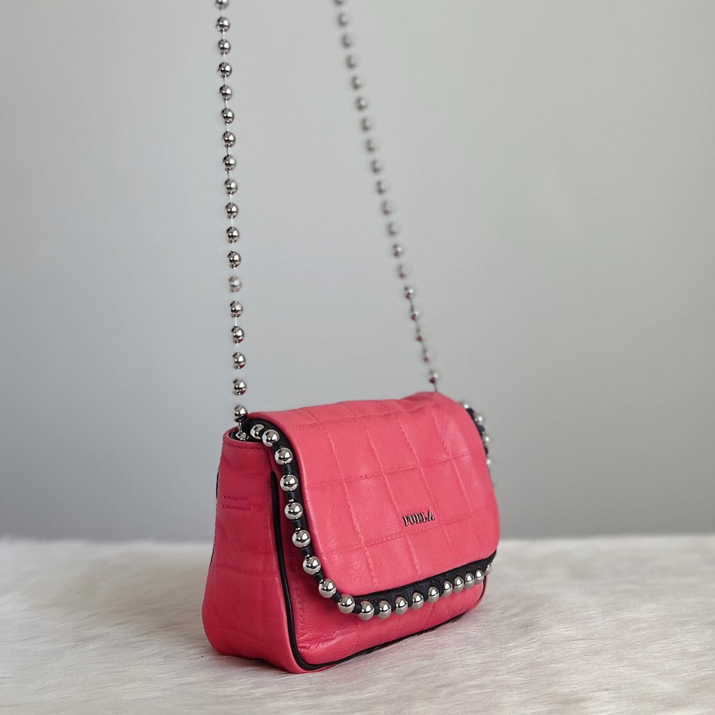 Furla Pink Leather Front Logo Crossbody Shoulder Bag