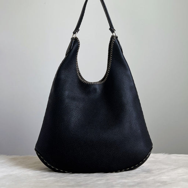Fendi Black Leather Classic Selleria Shoulder Bag