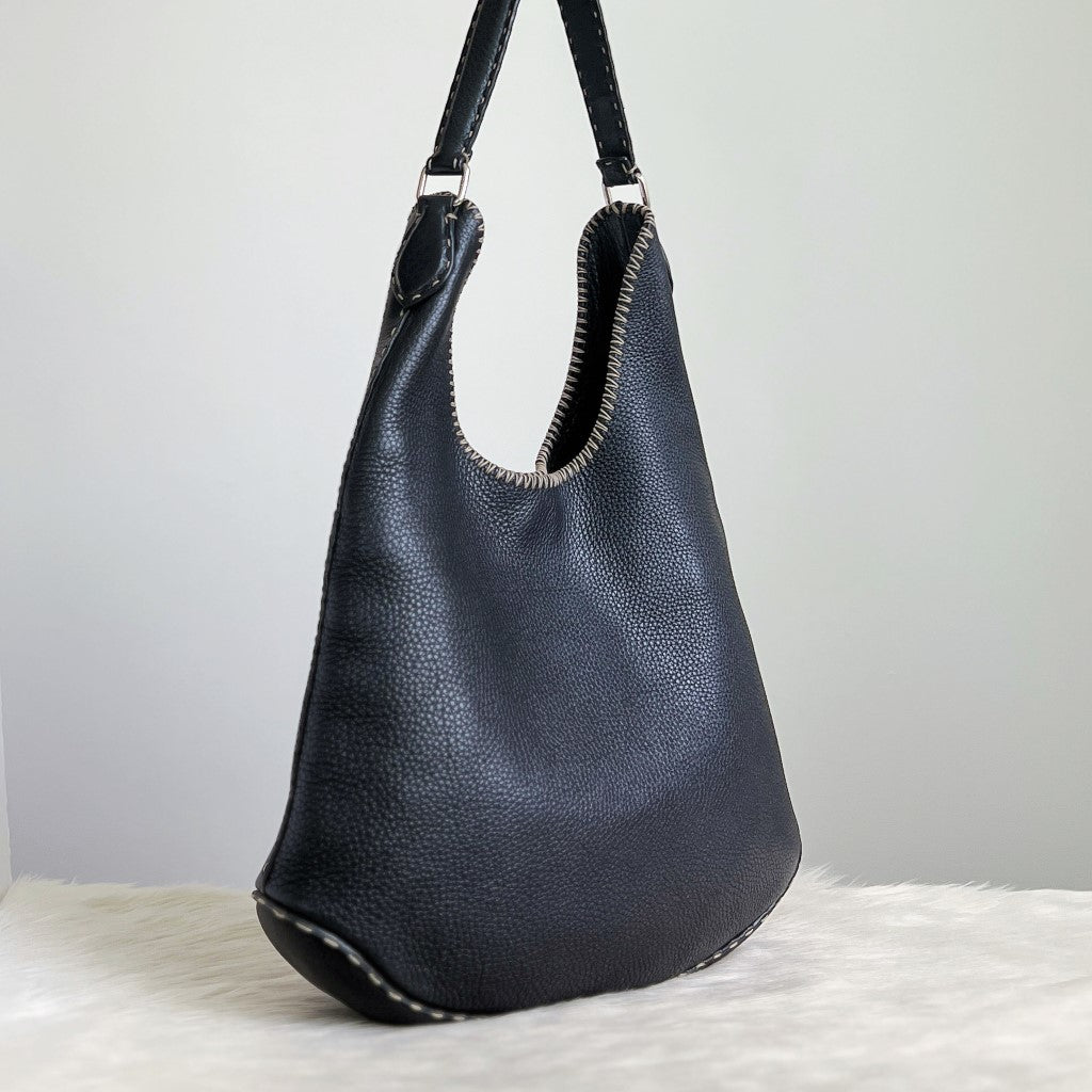 Fendi Black Leather Classic Selleria Shoulder Bag