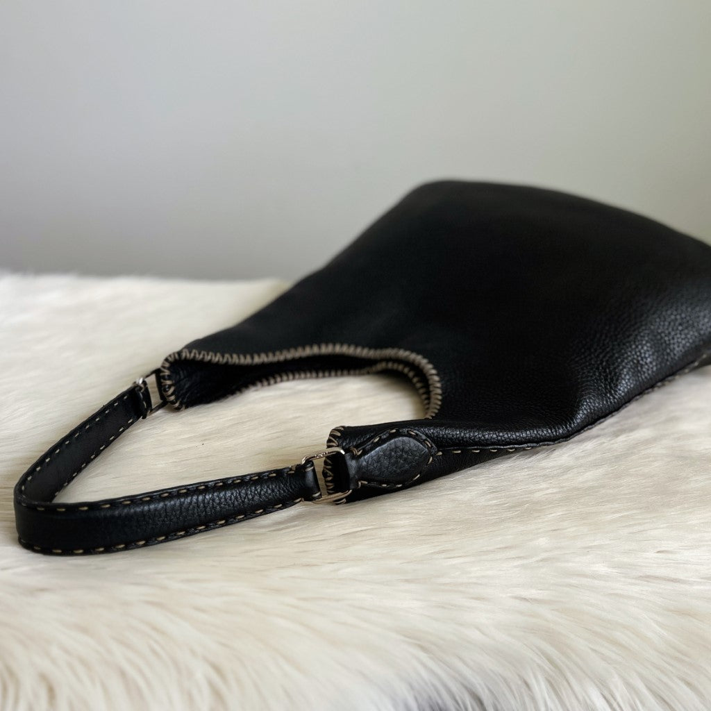 Fendi Black Leather Classic Selleria Shoulder Bag