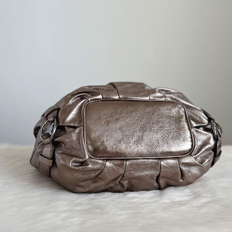 Celine Metallic Champine Leather Front Detail Shoulder Bag