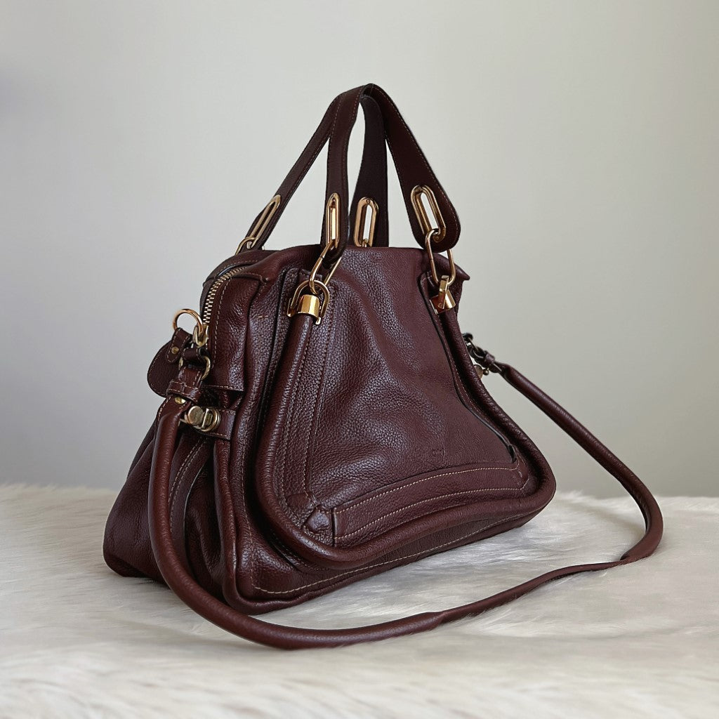 Chloe Brown Leather Paraty Large 2 Way Shoulder Bag