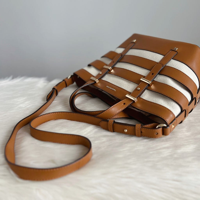 Michael Kors Caramel Leather Stripe Detail 2 Way Shoulder Bag Like New