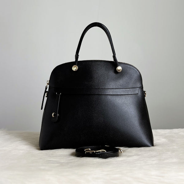 Furla Black Leather Signature Piper 2 Way Shoulder Bag Like New