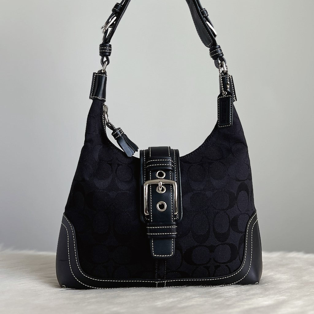 Coach Black Signature Monogram Jackie Shoulder Bag Excellent