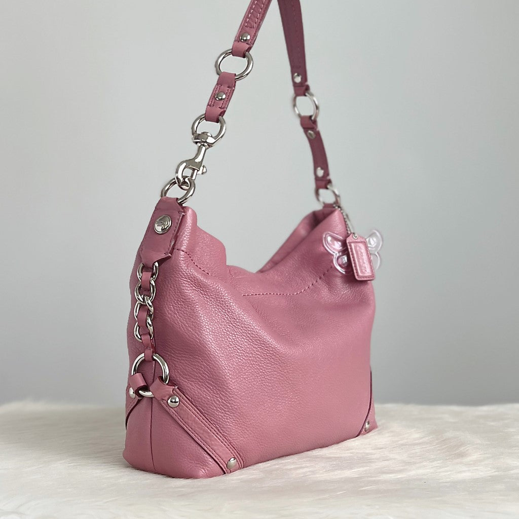 Coach Rose Leather Side Ring Detail Slouchy Shoulder Bag