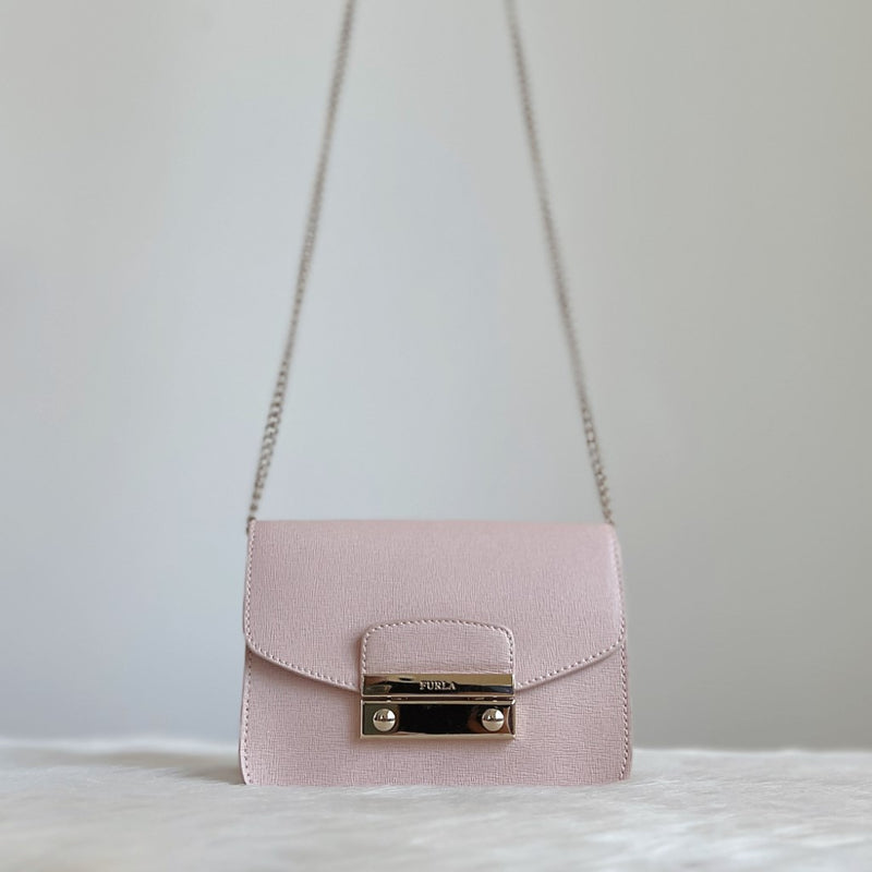Furla Blush Pink Leather Metropolis Small Shoulder Bag