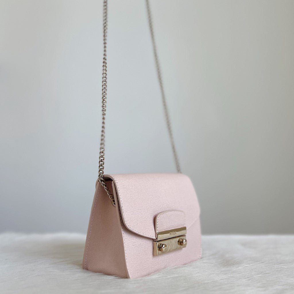 Furla Blush Pink Leather Metropolis Small Shoulder Bag