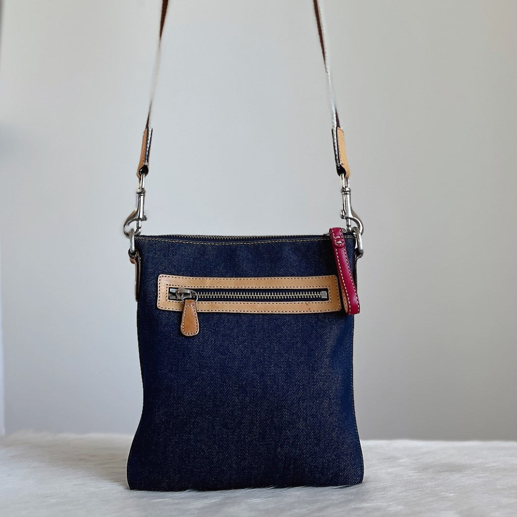 Coach Denim Front Zip Pocket Small Crossbody Shoulder Bag