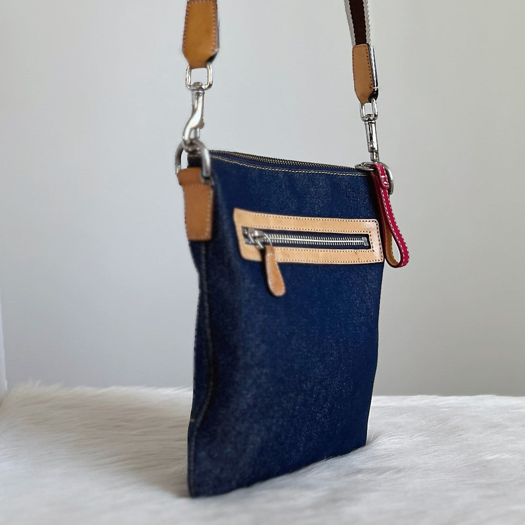 Coach Denim Front Zip Pocket Small Crossbody Shoulder Bag