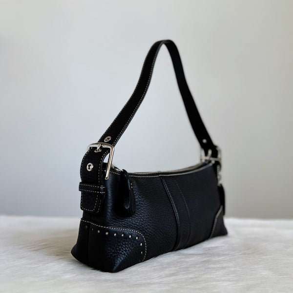 Coach Black Leather Corner Detail Small Shoulder Bag Excellent