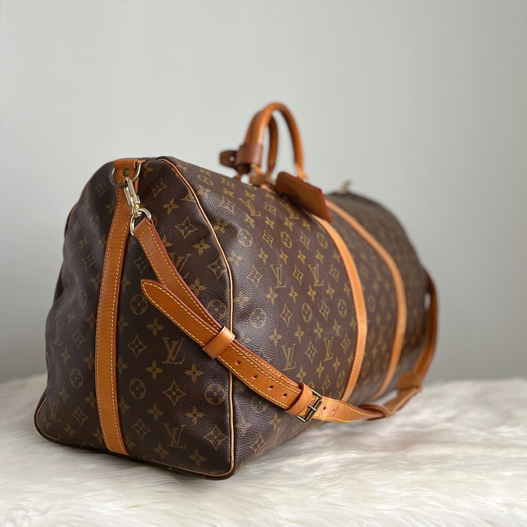 Louis Vuitton Signature Monogram Bandouliere Keepall 60 Travel Bag Full Set