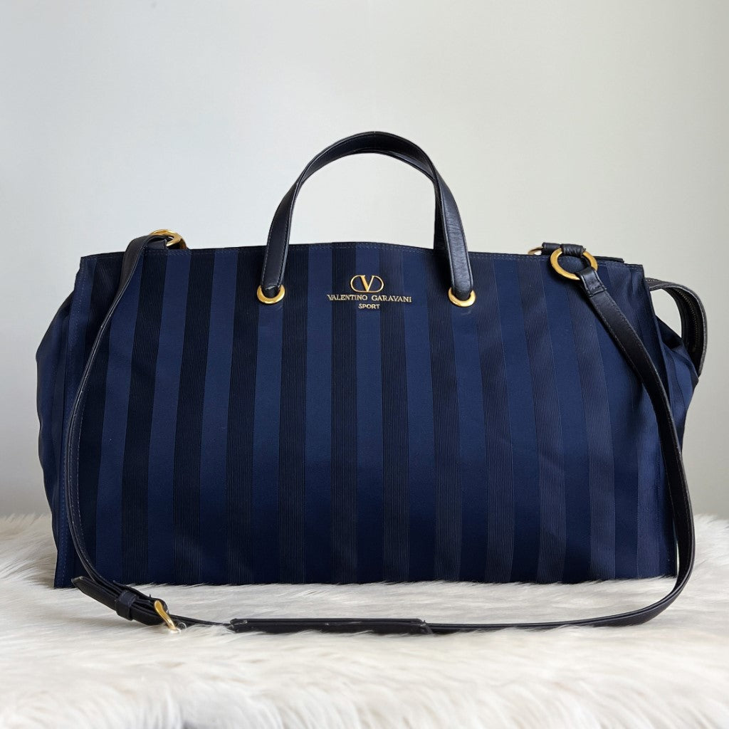 Valentino Navy Stripe Detail Keepall Weekend Travel Bag