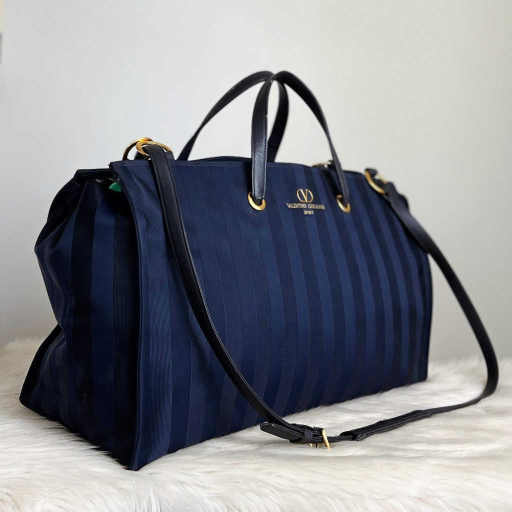 Valentino Navy Stripe Detail Keepall Weekend Travel Bag