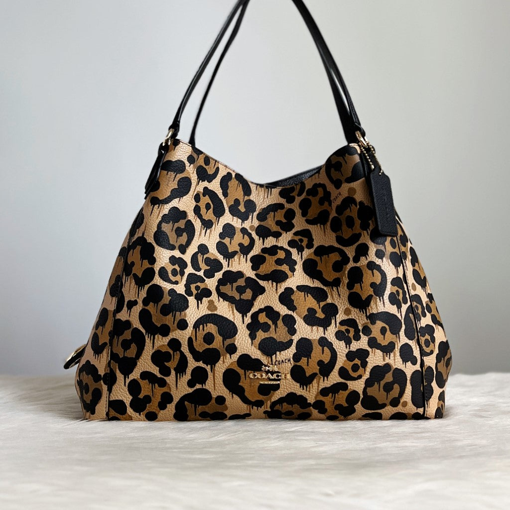 Coach Leopard Print Triple Compartments Shoulder Bag Like New