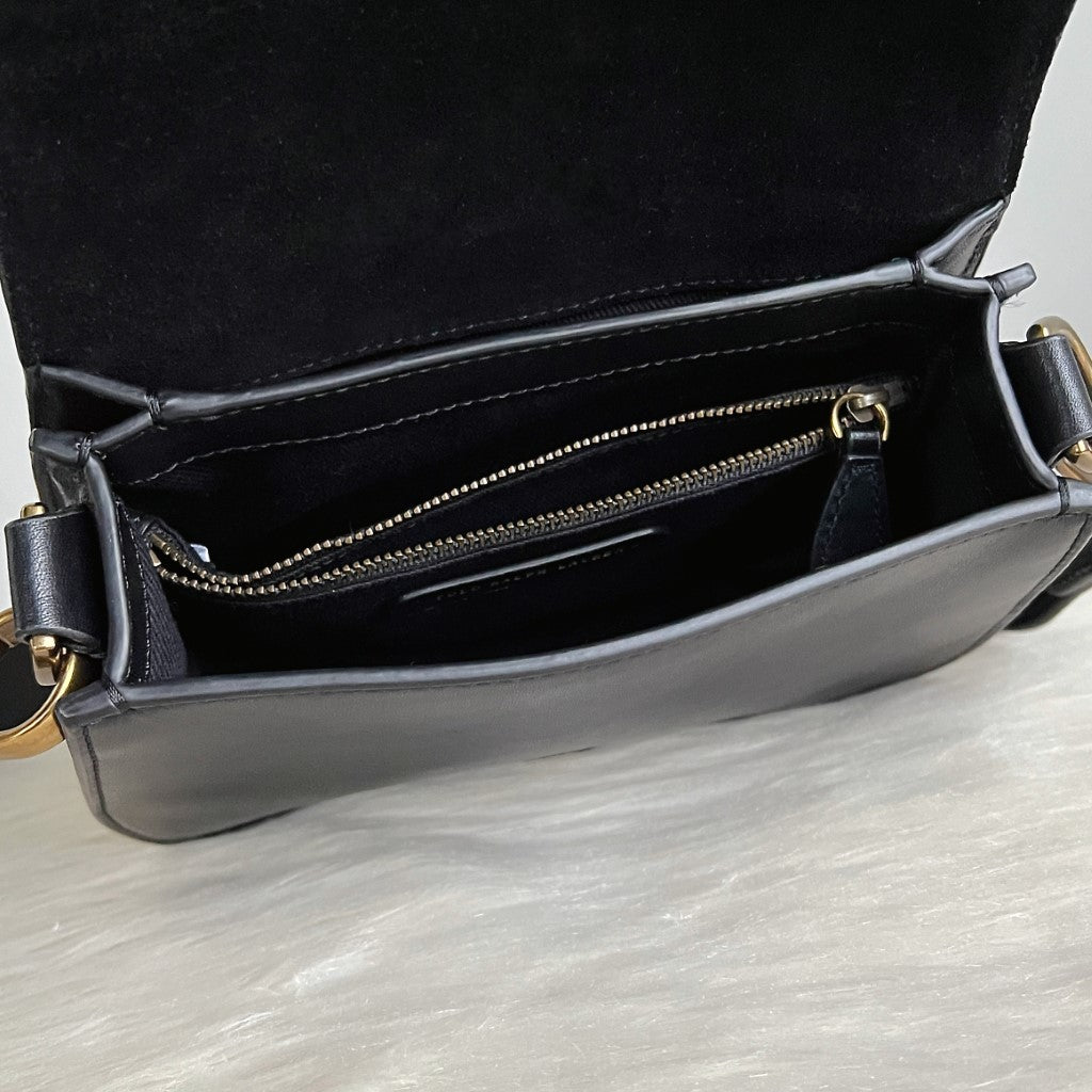 Ralph Lauren Black Leather Buckle Detail Crossbody Shoulder Bag Like New