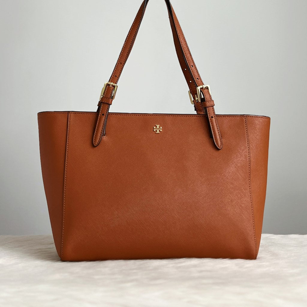 Tory Burch Caramel Leather Career Shoulder Bag Excellent