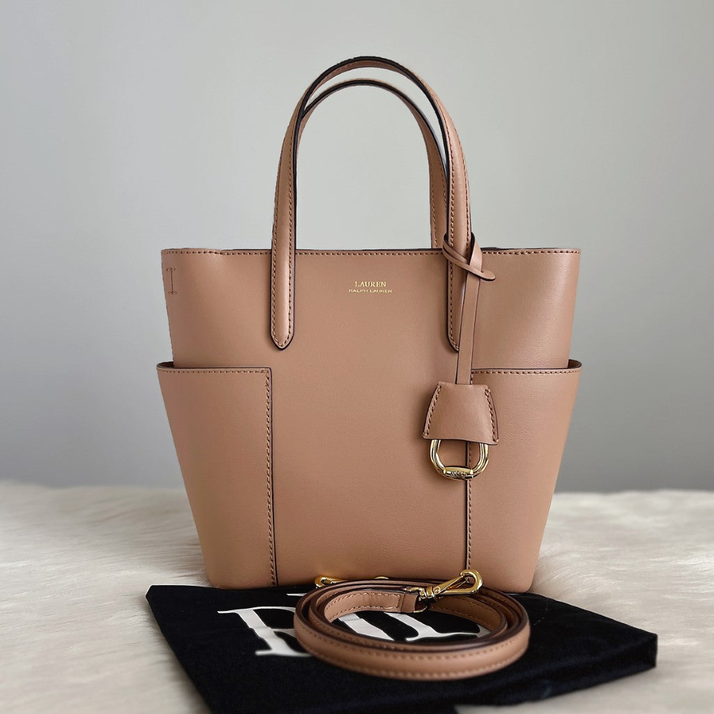 Ralph Lauren Tan Leather Charm Detail 2 Way Shoulder Bag Like New