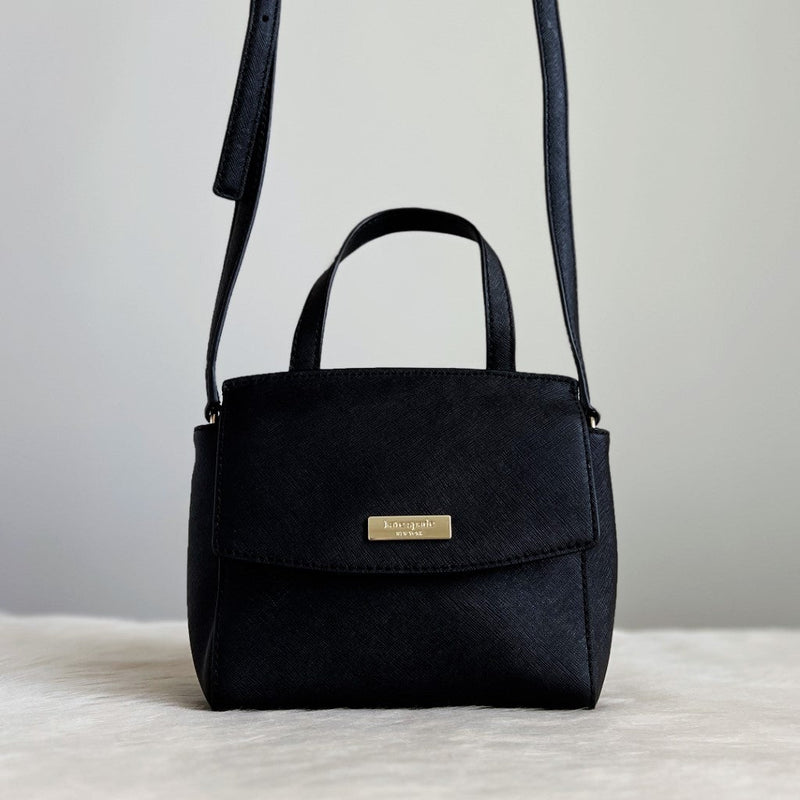 Kate Spade Black Leather Front Logo Mini 2 Way Shoulder Bag Excellent