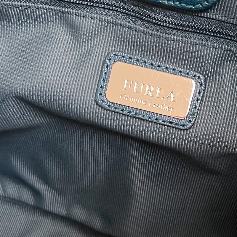 Furla Dark Green Leather F Charm 2 Way Shoulder Bag Like New