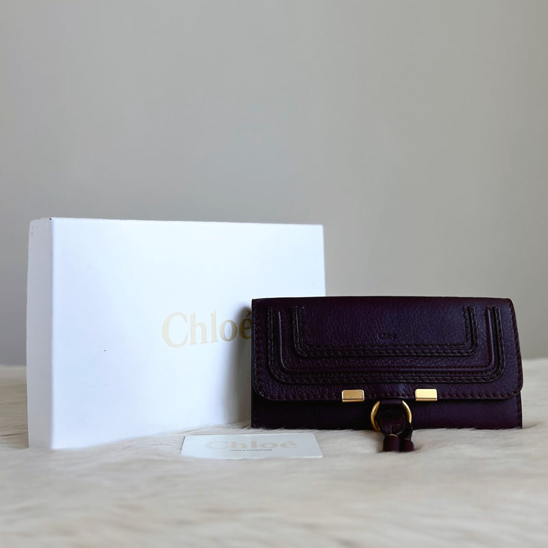 Chloe Plum Leather Front Detail Compartment Long Wallet Excellent