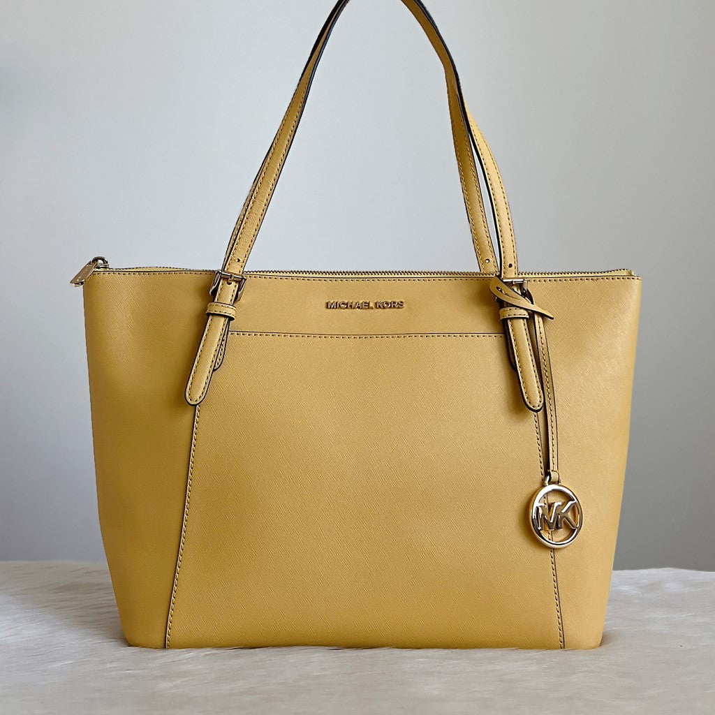 Michael Kors Yellow Leather MK Charm Shoulder Bag Like New