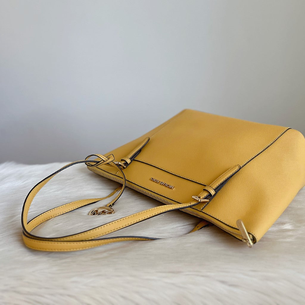 Michael Kors Yellow Leather MK Charm Shoulder Bag Like New