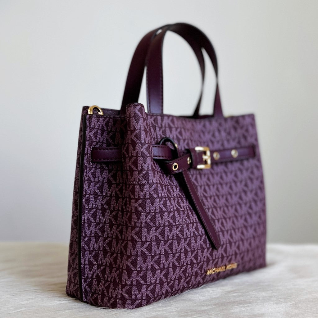 Michael Kors Purple Monogram Triple Compartment 2 Way Shoulder Bag Like New