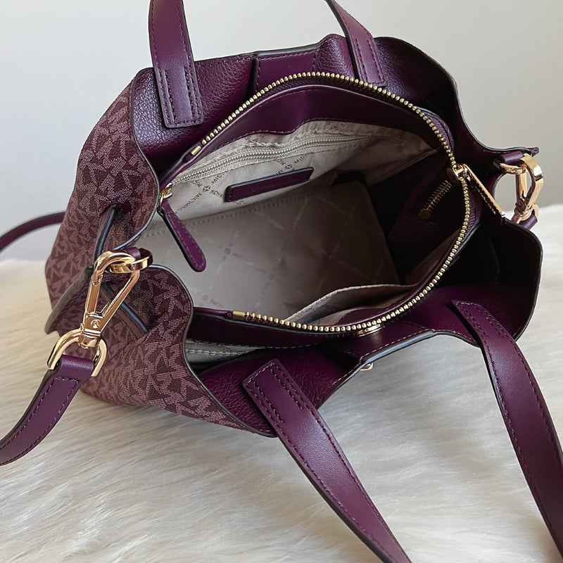 Michael Kors Purple Monogram Triple Compartment 2 Way Shoulder Bag