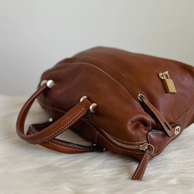 Furla Caramel Leather Front Lock Detail 2 Way Shoulder Bag Excellent