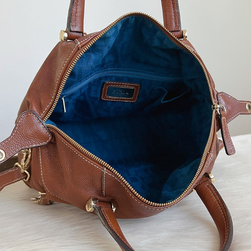 Furla Caramel Leather Front Lock Detail 2 Way Shoulder Bag Excellent