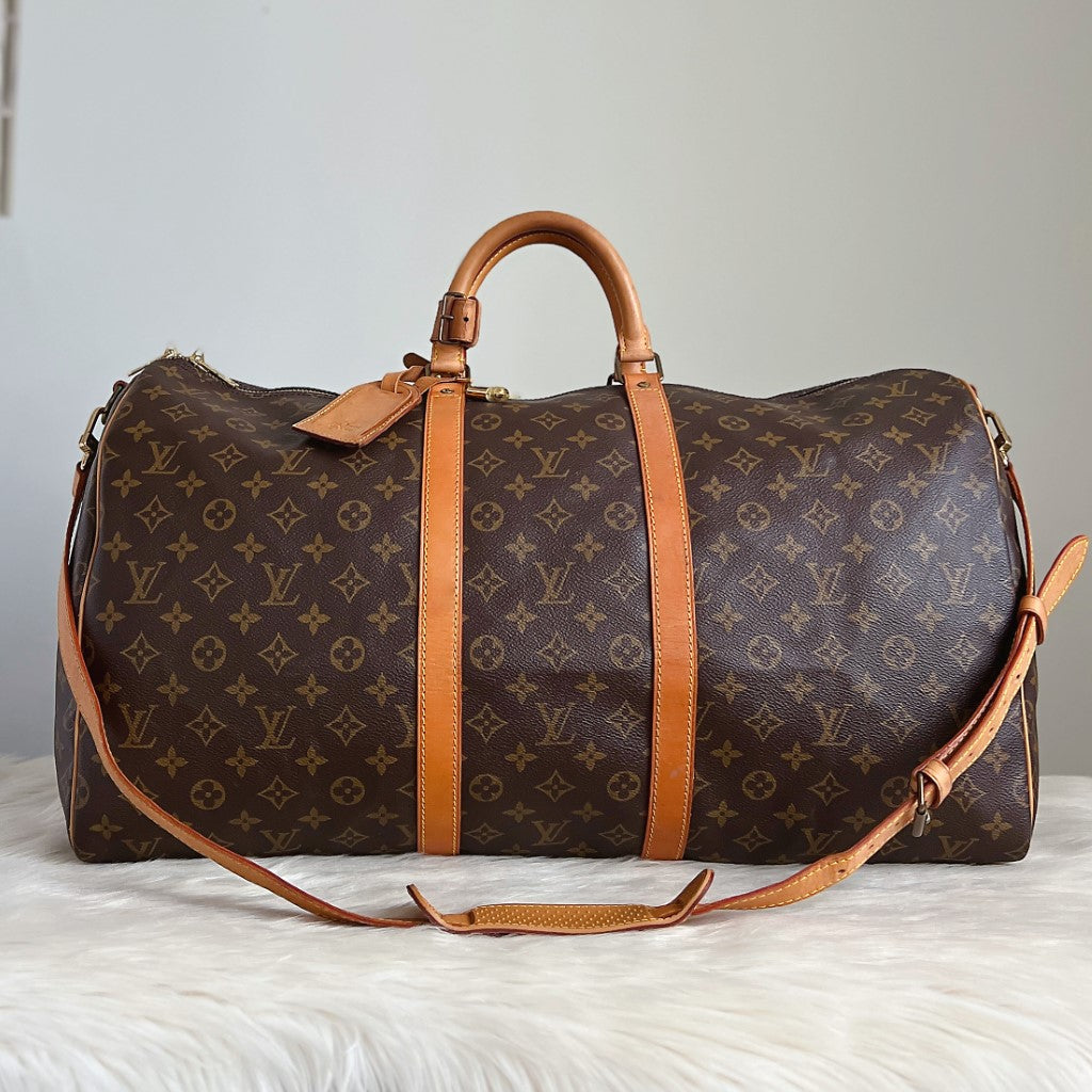 Louis Vuitton Signature Monogram Bandouliere Keepall 55 Travel Bag Full Set