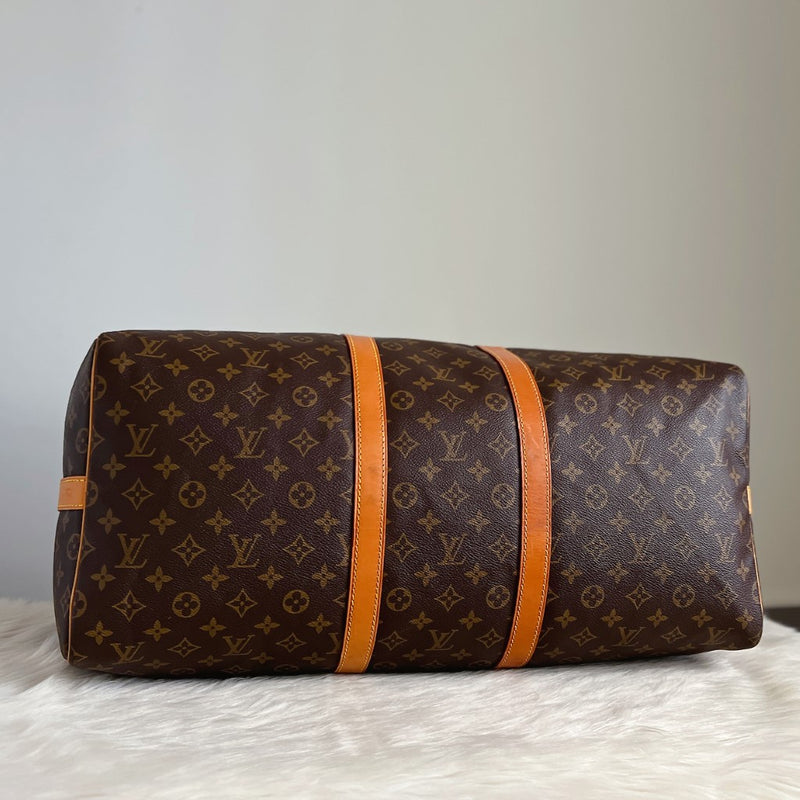 Louis Vuitton Signature Monogram Bandouliere Keepall 55 Travel Bag Full Set