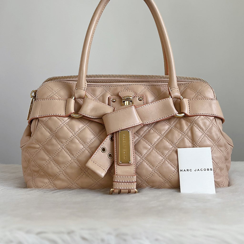 Marc Jacobs Beige Leather Quilted Front Bow Shoulder Bag