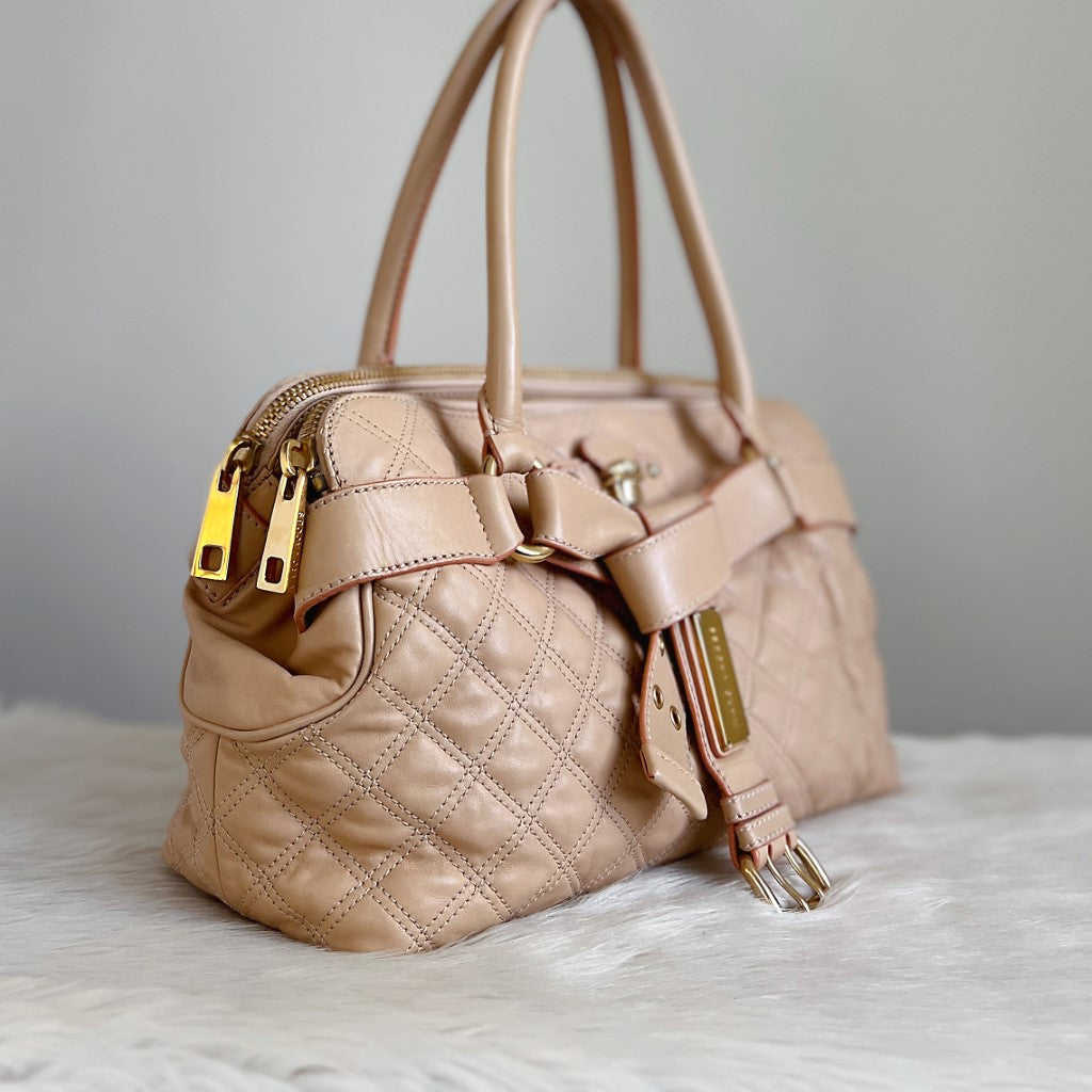 Marc Jacobs Beige Leather Quilted Front Bow Shoulder Bag