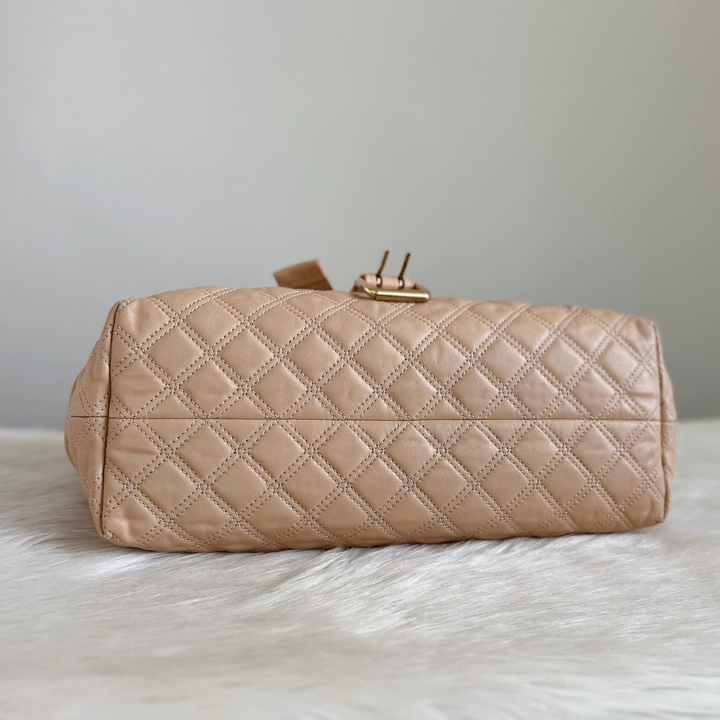 Marc Jacobs Beige Leather Quilted Front Bow Shoulder Bag