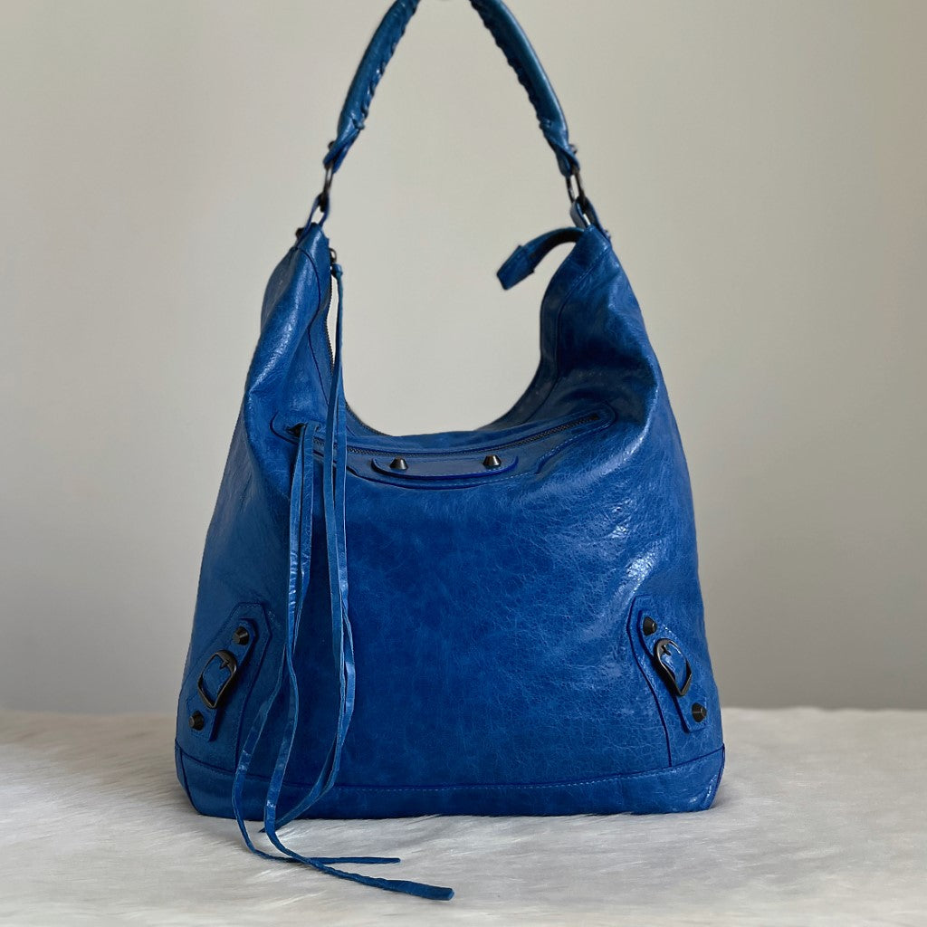 Balenciaga Blue Leather Motorcycle Shoulder Bag