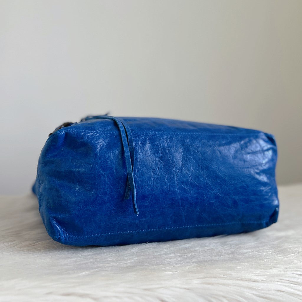 Balenciaga Blue Leather Motorcycle Shoulder Bag