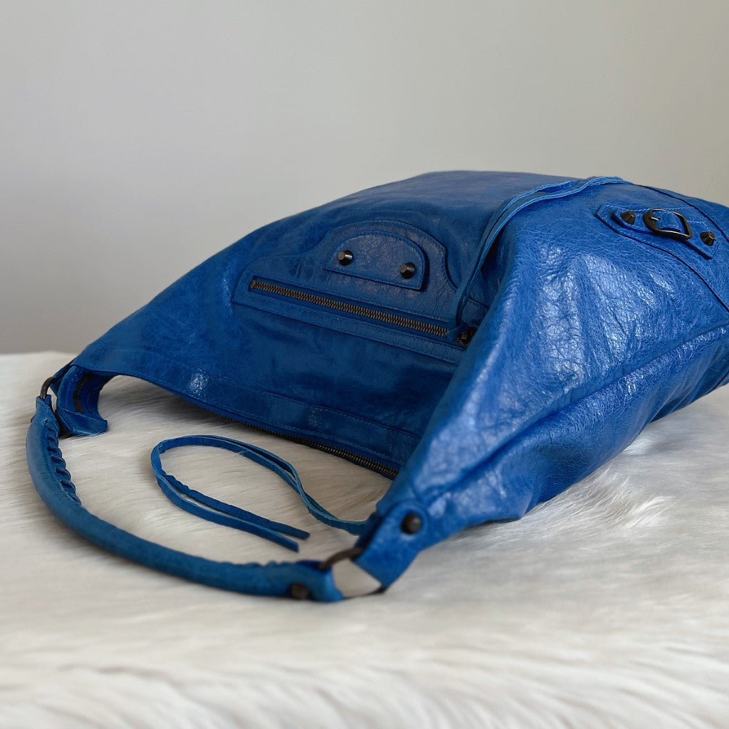 Balenciaga Blue Leather Motorcycle Shoulder Bag