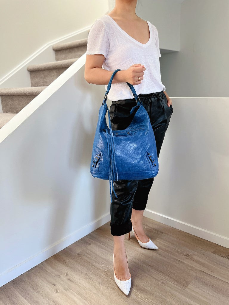 Balenciaga Blue Leather Motorcycle Shoulder Bag