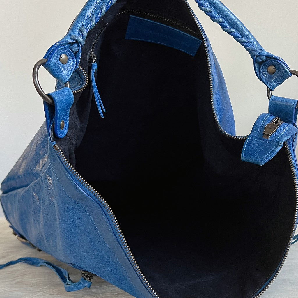 Balenciaga Blue Leather Motorcycle Shoulder Bag