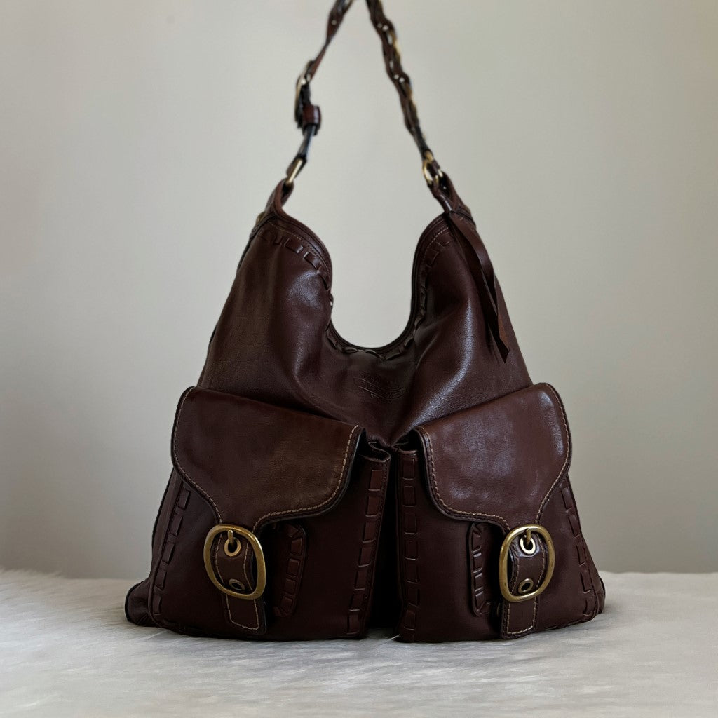 Coach Brown Leather Front Pocket Oversized Shoulder Bag