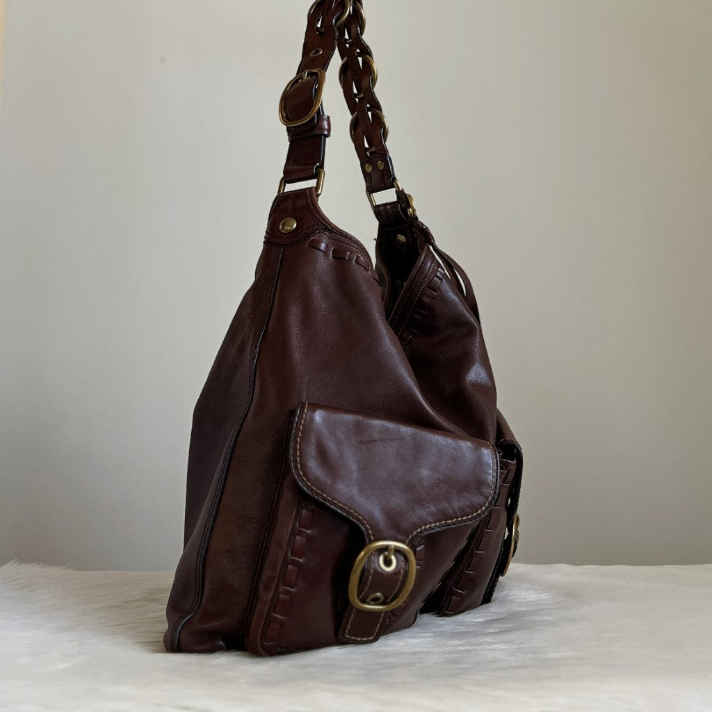 Coach Brown Leather Front Pocket Oversized Shoulder Bag