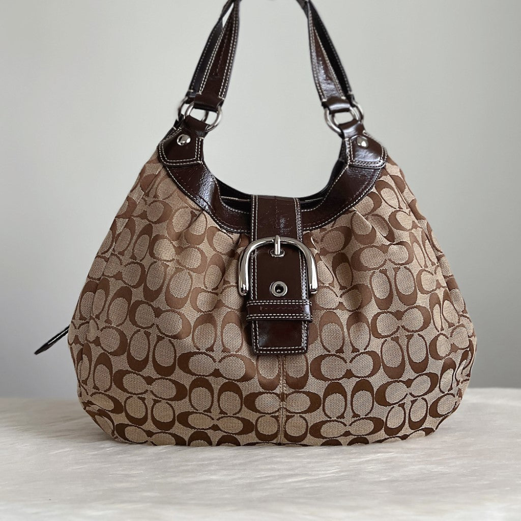 Coach Signature Monogram Triple Compartment Shoulder Bag