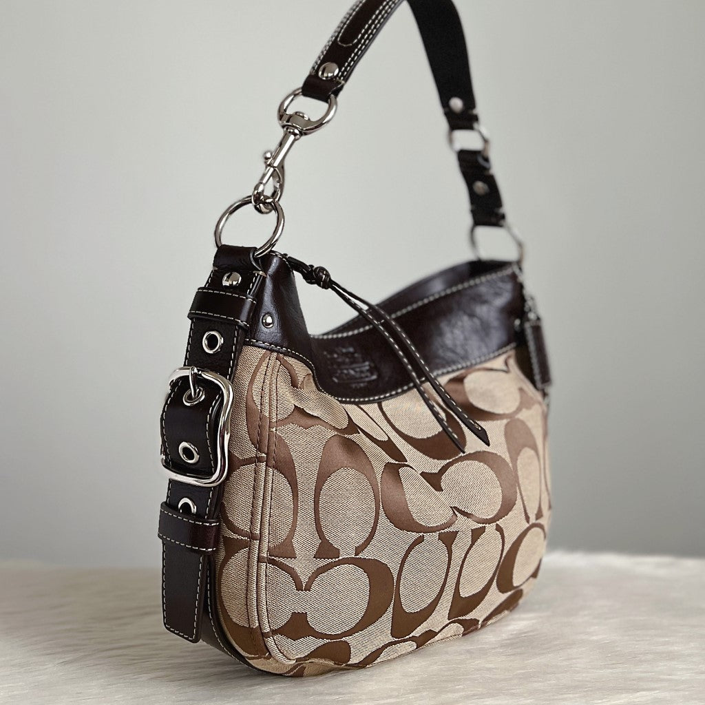 Coach Signature Monogram Slouchy Half Moon Shoulder Bag