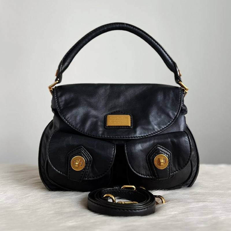 Marc Jacobs Black Leather Turn Lock Pocket 2 Way Shoulder Bag