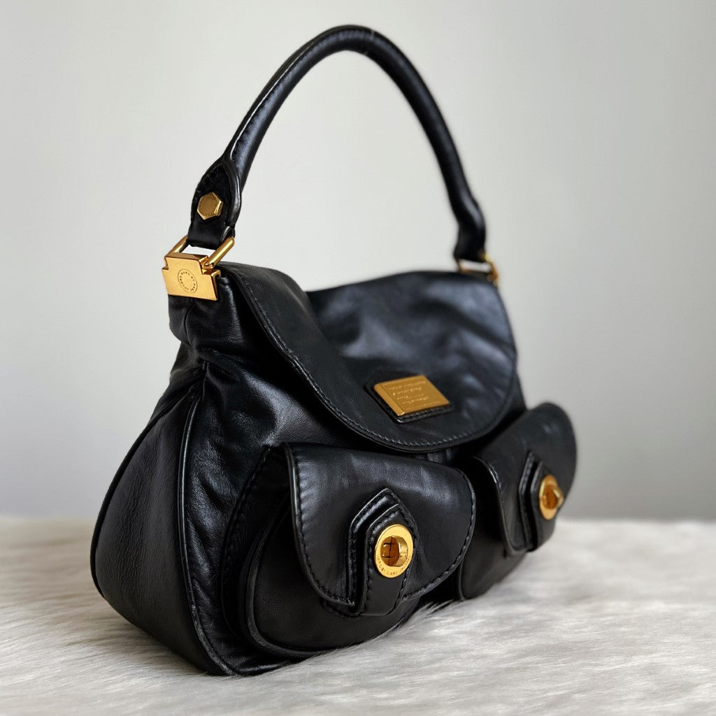 Marc Jacobs Black Leather Turn Lock Pocket 2 Way Shoulder Bag