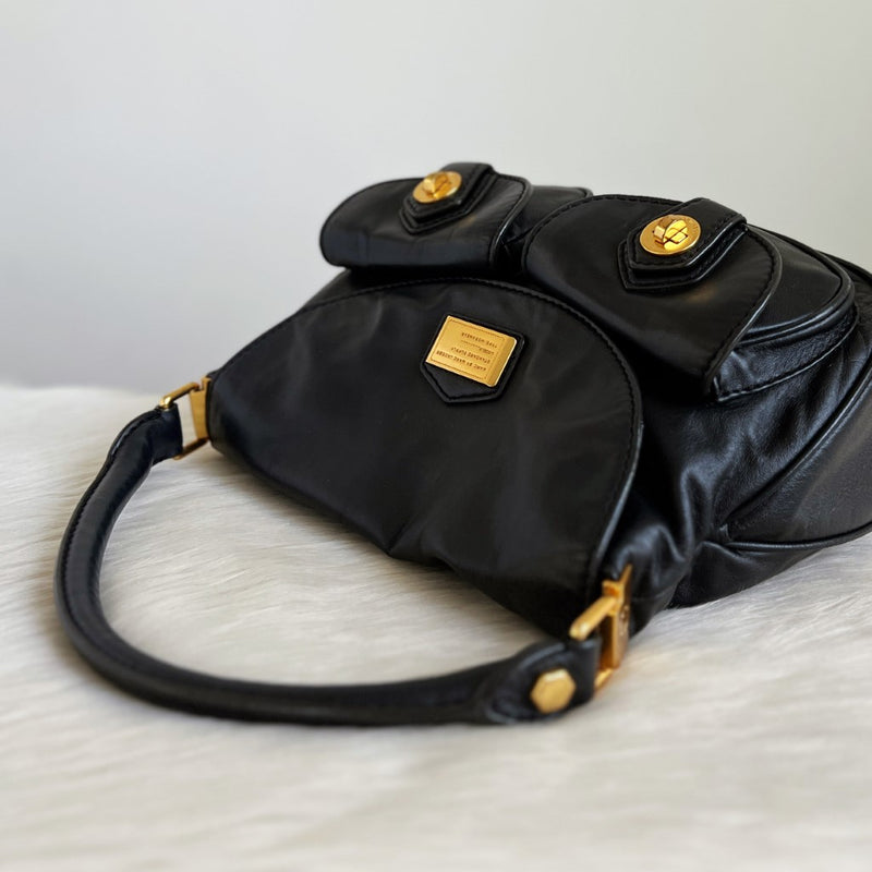 Marc Jacobs Black Leather Turn Lock Pocket 2 Way Shoulder Bag