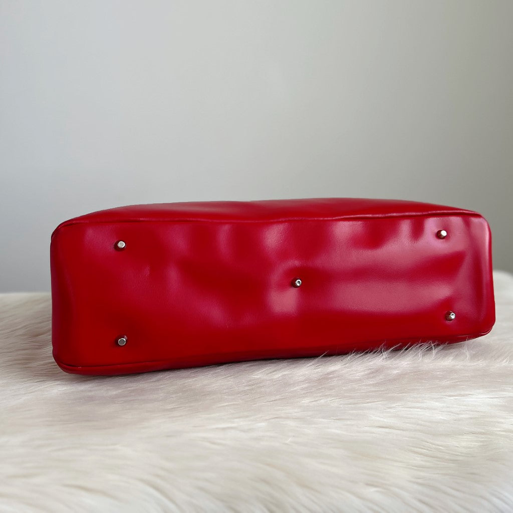 Furla Red Leather Double Compartment Large Shoulder Bag